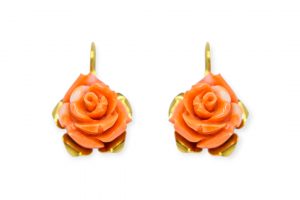 Pendientes rosa coral con hoja de oro