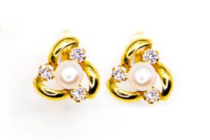 Pendientes oro, perla y circonitas