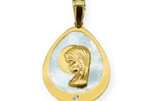 Medalla oro nacar Virgen Niña ovalada