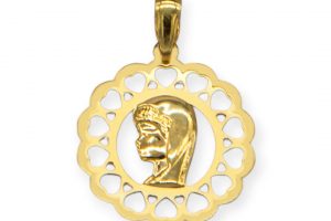 Medalla oro Virgen Niña calada corazón