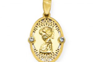 Medallal oro Virgen Niña oval circonita