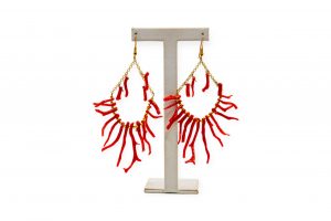 Aros coral cadena plata dorada