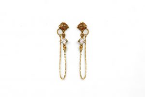 Pendientes cadena, circonita y cuarzo fumet