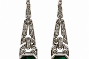 Pendientes largo circonitas y piedra color esmeral