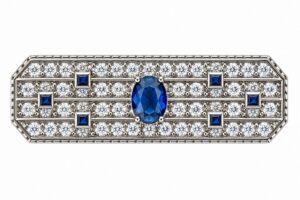 Alfiler-broche plata piedras color zafiro y circon