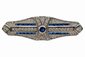 Alfiler-broche plata piedras color zafiro y circon